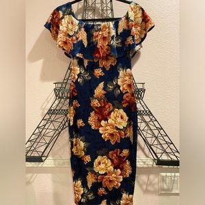 Windsor velvet floral off the shoulder dress